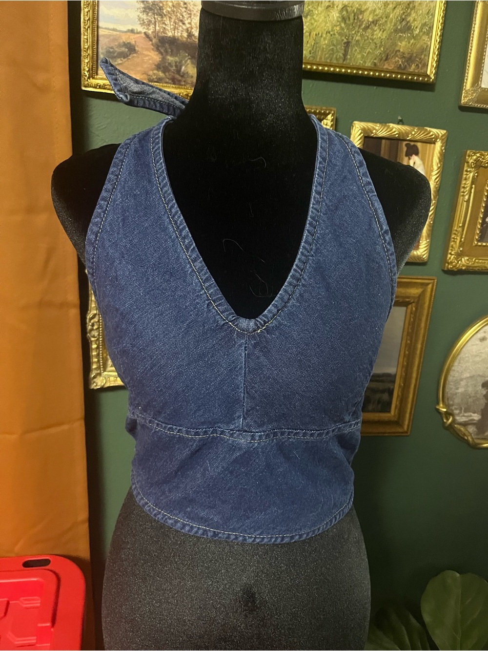Arizona Jean Company Dark Blue Denim Halter Crop Top